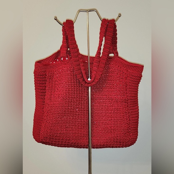 Large size red handmade bag with red/white liner - Picture 2 of 2